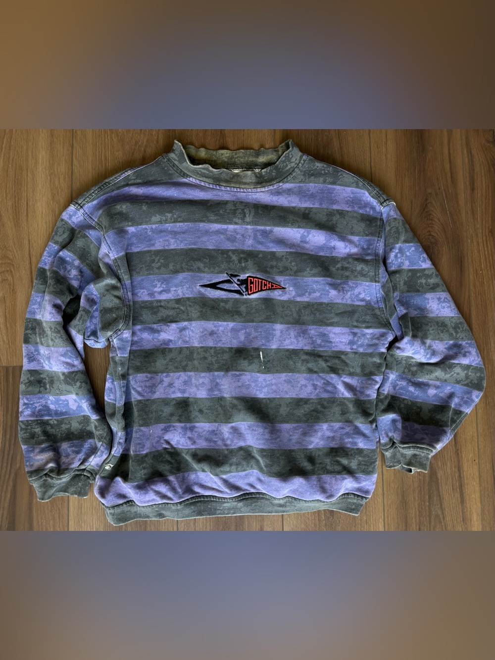 Vintage 90s Gotcha Mens Purple/Black Embroidered Logo Crewneck Sweatshirt L